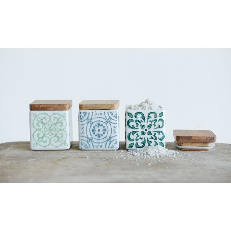 Square Stoneware 3 Piece Kitchen Canister Set Reviews Joss Main   Square Stoneware 3 Piece Kitchen Canister Set 